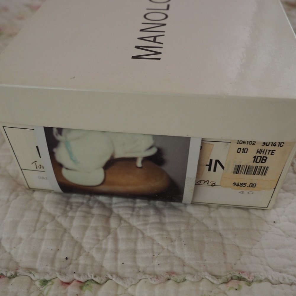 Authentic Manolo Blahnik White Strappy Turquoise Stone Detail Heels Size 40 - Picture 5 of 6